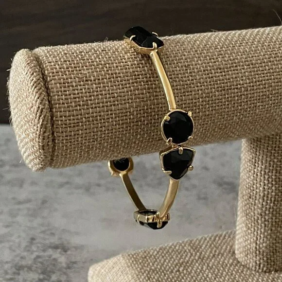 Kate Spade Desert Rose Black Opaque Glass Studded Gold Plated Bangle Bracelet 2. - Picture 1 of 6